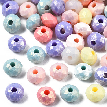 Spray Painted Acrylic Beads, Rubberized Style, Faceted, Rondelle, Mixed Color, 6x4mm, Hole: 1.6mm, about 6400pcs/500g