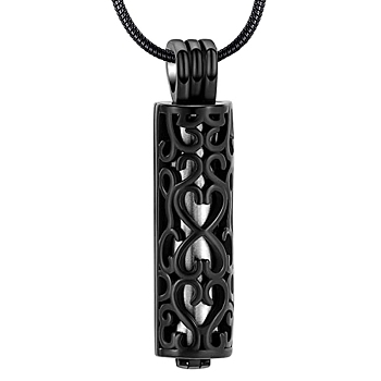 Stainless Steel Pendant Necklaces, Urn Ashes Necklaces, Column, Black, 21.65 inch(55cm)