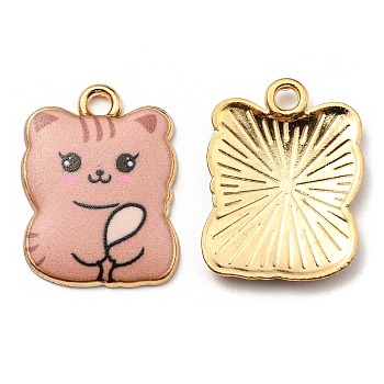 Printed Alloy Pendants, Golden, Cadmium Free & Nickel Free & Lead Free, Cat Shape Charms, Rosy Brown, 22x17x3mm, Hole: 2mm