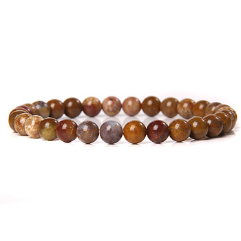 Natural Crazy Agate Round Beaded Stretch Bracelet, 