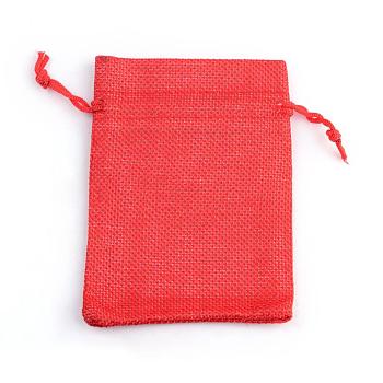 Burlap Packing Pouches Drawstring Bags, Red, 9x7cm