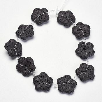 Natural Lava Rock Beads Strands, Dyed, Flower, Black, 32x9mm, Hole: 2mm, about 10pcs/strand, 15.3 inch(39cm)