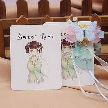 Rectangle Paper Hair Clip Display Cards, Jewelry Display Cards for Hair Clip Storage, White, Girl Pattern, 9x7x0.05cm