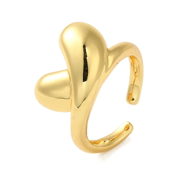 Brass Open Cuff Rings for Women, Teardrop, Real 18K Gold Plated, 12.5mm, Adjustable 