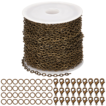 DIY 10M Brass Cable Chains, with 100Pcs Iron Jump Rings & 30Pcs Brass Lobster Claw Clasps, Antique Bronze, 4x3x0.6mm