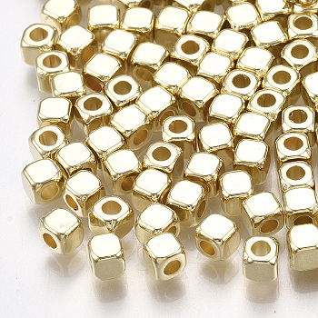 CCB Plastic Spacer Beads, Cube, Light Gold, 3x3x3mm, Hole: 1.5mm, about 1000pcs/20g