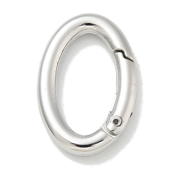 Rack Plating Brass Springs Gate Rings, Long-Lasting Plated, Lead Free & Cadmium Free, Oval, Platinum, 29.5x19.5x4mm