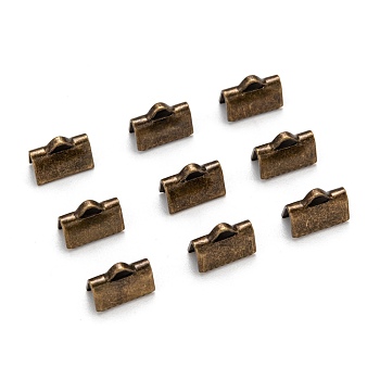 Brass Ribbon Crimp Ends, Antique Bronze, Lead Free, Cadmium Free and Nickel Free, about 10mm long, 7mm wide, hole: 1x3mm