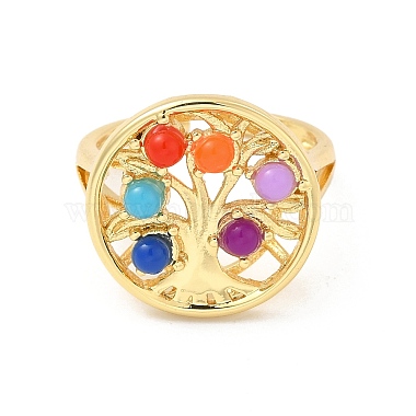 Colorful Resin Beaded Tree of Life Open Cuff Ring(RJEW-G274-02G)-2