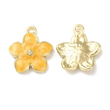 Golden Gold Flower Alloy Rhinestone+Enamel Pendants