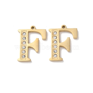 Real 14K Gold Plated Letter F Stainless Steel+Rhinestone Pendants