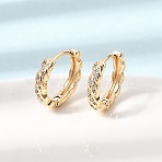 Twist Brass Micro Pave Cubic Zirconia Hoop Earrings, Round, Real 18K Gold Plated, 14x2.5mm(KK-CBACA55-20G)