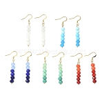 Glass Dangle Earrings, with 304 Stainless Steel Hooks, Rondelle, Golden, Mixed Color, 48x6mm(EJEW-JE06691)