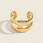 European Style 304 Stainless Steel Double Layers Open Cuff Bangles for Women, Real 18K Gold Plated, Inner Diameter: 2.29 inch(5.81cm)(EH8153)