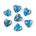 50Pcs Luminous Handmade Lampwork Beads, Heart with Rose, Glow in the Dark, Sky Blue, 12x12mm, Hole: 1.5mm(LAMP-OC0001-72)