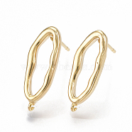 Brass Stud Earring Findings, with Loop, Oval, Nickel Free, Real 18K Gold Plated, 19x6.5mm, Hole: 0.5mm, Pin: 0.7mm(KK-S350-059G)