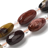 Natural Mookaite Beads Strands, with Seed Beads, Faceted, Oval, 20.5~26x8.5~12mm, Hole: 1mm, about 13~14pcs/strand, 15.35~15.55''(39~39.5cm)(G-H297-A01-01)