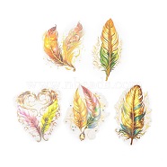 5Pcs 5 Styles Feather Waterproof PET Stickers Sets, Adhesive Decals for DIY Scrapbooking, Photo Album Decoration, Orange, 93~120x62~85x0.2mm, 1pc/style(DIY-B071-03C)