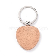 Natural Wood Keychain, with Platinum Plated Iron Split Key Rings, Heart, BurlyWood, 7.6cm, Heart: 48.5x39x7mm(HJEW-P008-06)