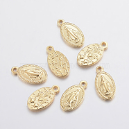 304 Stainless Steel Pendants, Oval with Virgin Mary, Real 24K Gold Plated, 15x8x2mm, Hole: 1.5mm(STAS-F155-18G)