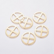 201 Stainless Steel Wheel Pendants, Flat Round with Cross, Golden, 28x0.7mm, Hole: 1.8mm(X-STAS-L234-110G)