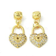 Rack Plating Eco-Friendly Brass Micro Pave Clear Cubic Zirconia European Dangle Charms, Heart Large Hole Pendant, Long-Lasting Plated, Lead Free & Cadmium Free, Real 18K Gold Plated, Heart: 16x11.8x3mm, Hole: 2.5mm(KK-K330-46G)