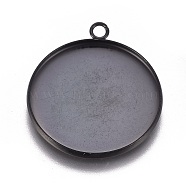 304 Stainless Steel Pendant Cabochon Settings, Plain Edge Bezel Cups, Flat Round, Electrophoresis Black, Tray: 25mm, 30.5x26.5x2mm, Hole: 2.2mm(STAS-G127-13-25mm-B)