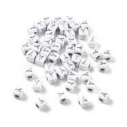 Opaque Acrylic Beads, Square with Letter, Silver Metal Enlaced, Letter Y, 5x5x5mm, Hole: 2mm, about 5000ocs(OACR-D282-06Y)