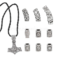 Alloy Norse Viking Hammer Pendant Necklace with Rope & Dreadlock Braiding Hair Tube Beads, Jewelry Set for Women, Antique Silver, 17.83 inch(45.3cm)(NJEW-UN0001-41A)