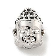 Brass Micro Pave Clear Cubic Zirconia Beads, Buddha Head, Platinum, 11x8.5x6mm, Hole: 1.2mm(KK-G493-27P-02)