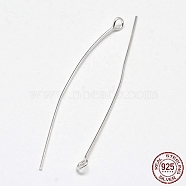 925 Sterling Silver Eye Pins, Silver, 50x0.7mm, Head: 3mm(STER-F018-02F-01)