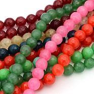 Natural Gemstone Beads Strands, White Jade, Faceted Round, Dyed, Mixed Color, about 10mm in diameter, hole: 1mm, 38 pcs/strand, 15 inch(JBS033)