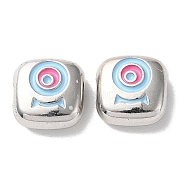 Eco-Friendly Alloy Enamel Beads, Square with Eye, Platinum, 10x10x4mm, Hole: 1.8mm(PALLOY-M215-07P)