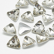 Pointed Back Glass Rhinestone Cabochons, Back Plated, Faceted, Triangle, Crystal, 9.5x10x4mm(RGLA-T087-10mm-01)