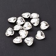 Glass Rhinestone Cabochons, Pointed Back & Silver Back Plated, Heart, Crystal, 8x8x3.5mm(GGLA-P002-06A-01)