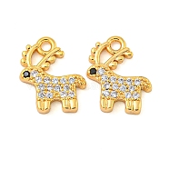 Christmas Theme Brass Clear Cubic Zirconia Pendants, Sheep, Real 18K Gold Plated, 11x9x2mm, Hole: 1.2mm(KK-N254-28G)