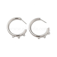 Ring Brass Stud Earring Finding, Half Hoop Earring Finding with Loops, Real Platinum Plated, 30x33x3mm, Hole: 1.8mm, Pin: 10x0.8mm(KK-C042-08P)