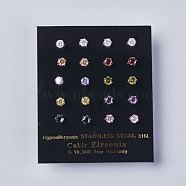 Cubic Zirconia Stud Earrings, with 304 Stainless Steel Findings, Mixed Color, 13.5x4mm, Pin: 0.6mm(EJEW-I209-09-4mm)