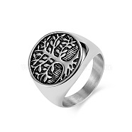 Retro Titanium Steel Tree of Life Finger Ring, Wide Band Ring, Antique Silver, Inner Diameter: 21mm(FIND-PW0020-06E-AS)