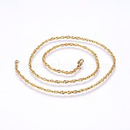 304 Stainless Steel Rope Chain Necklaces, with Lobster Claw Clasps, Golden, 17.7 inch(45cm), 1.7mm(NJEW-F227-08G-02)