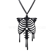 Halloween Breastbone Skull Acrylic Pendant Necklace for Women, Black, 19.00 inch(48.26cm)(HAWE-PW0001-228)
