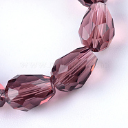 Transparent Glass Bead Strands, Faceted Teardrop, Old Rose, 8x6mm, Hole: 1mm, about 65pcs/strand, 17.99 inch(45.7cm)(GLAA-R024-6x8mm-07)