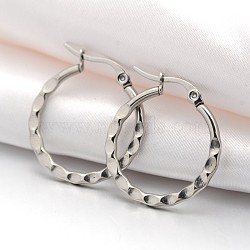 Tarnish Resistant 201 Stainless Steel Hoop Earrings, with 304 Stainless Steel Pin, Hypoallergenic Earrings, Dapped Ring, Stainless Steel Color, 27x25x2mm, Pin: 1x0.6mm(EJEW-P066-21A)