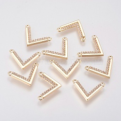 Brass Micro Pave Cubic Zirconia Charms, Chevron, Real 18K Gold Plated, 10.5x15x1.5mm, Hole: 1mm(X-KK-A144-035G)