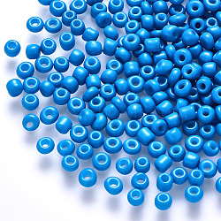 8/0 Baking Paint Glass Round Seed Beads, Dodger Blue, 3~3.5x2mm, Hole: 1~1.2mm, about 10000pcs/pound(SEED-S036-01B-11)