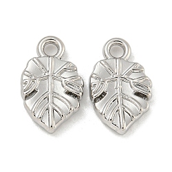 Rack Plating Alloy Pendants, Leaf Charms, Platinum, 14x8.5x2.5mm, Hole: 1.8mm(FIND-M022-04P)