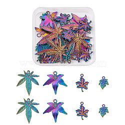 Yilisi 24Pcs 4 Style Rainbow Color Alloy Pendants, Cadmium Free & Nickel Free & Lead Free, Maple Leaf, 15.5~39x11.5~33x1~2.7mm, Hole:1.4~3, 6pcs/style(FIND-YS0001-04-NR)
