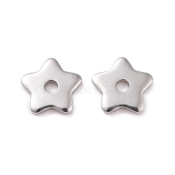 304 Stainless Steel Beads, Star, Stainless Steel Color, 6x6x1mm, Hole: 1.2mm(STAS-D185-02P-01)