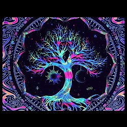 Polyester Glow in The Dark Wall Tapestry, Night Art Tapestry, for Neon Party Wall, Bedroom, Living Room, with Traceless Nail & Clips, Tree of Life Pattern, 930x730x0.2mm(AJEW-WH0042-47A)
