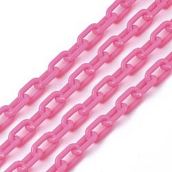 Opaque Acrylic Cable Chains, Oval, Hot Pink, 13x8x2mm, 19.68 inch(50cm)/strand(X-SACR-N010-002G)